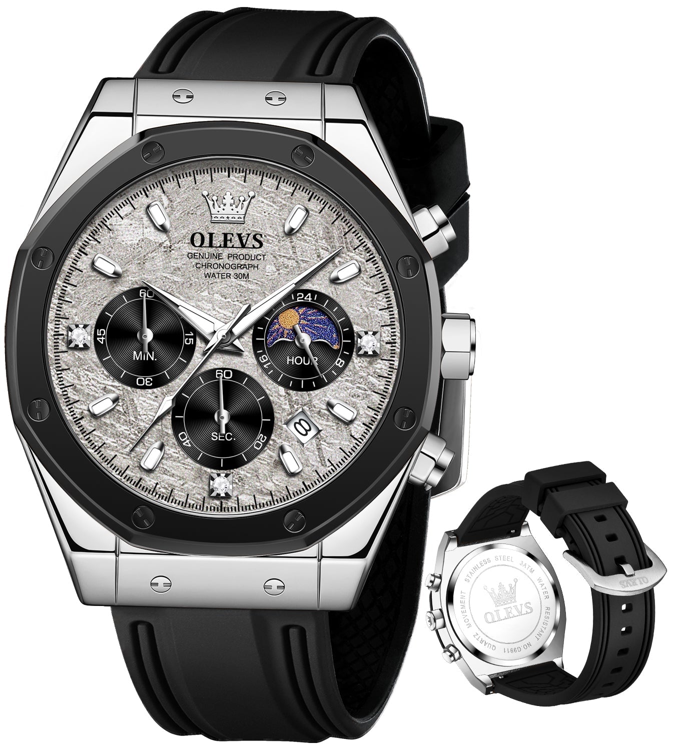 Mr Olevs Cassius men's quartz watch, silicone strap — view 9