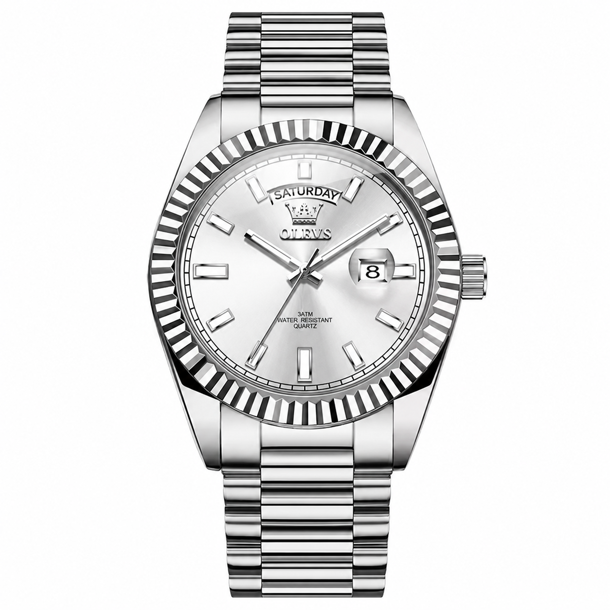 Mr Olevs DayDial men's quartz watch, stainless steel strap — view 8