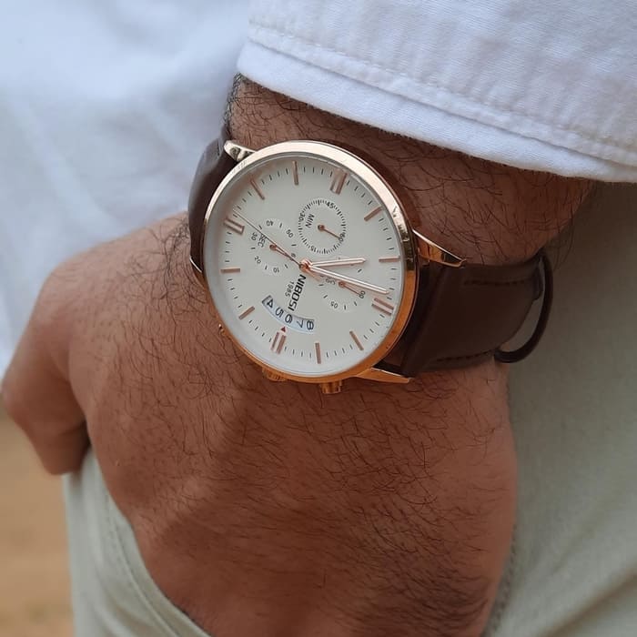 Mr Olevs Classic Leather men's chronograph watch, 43mm case, leather strap — view 4