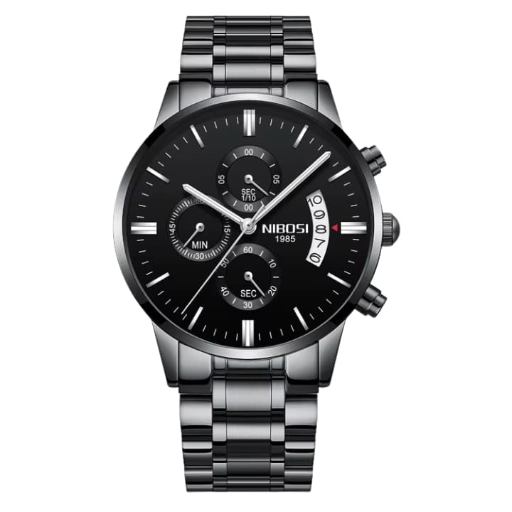 Mr Olevs Classic men's quartz watch, 41mm case, stainless steel strap — view 1