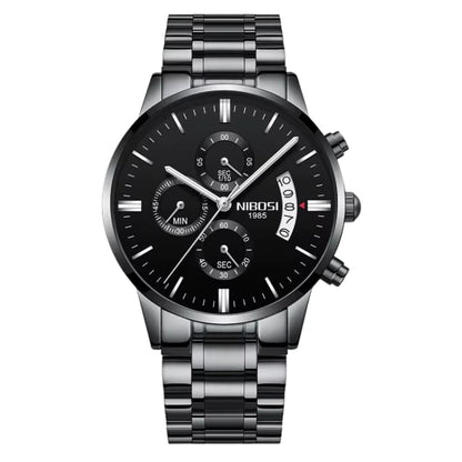 Mr Olevs Classic men's quartz watch, 41mm case, stainless steel strap — view 1