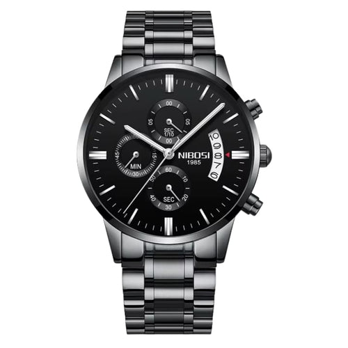Mr Olevs Classic men's quartz watch, 41mm case, stainless steel strap — view 1