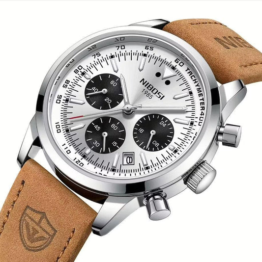 Mr Olevs Altus men's chronograph watch, 42mm case, leather strap — view 2