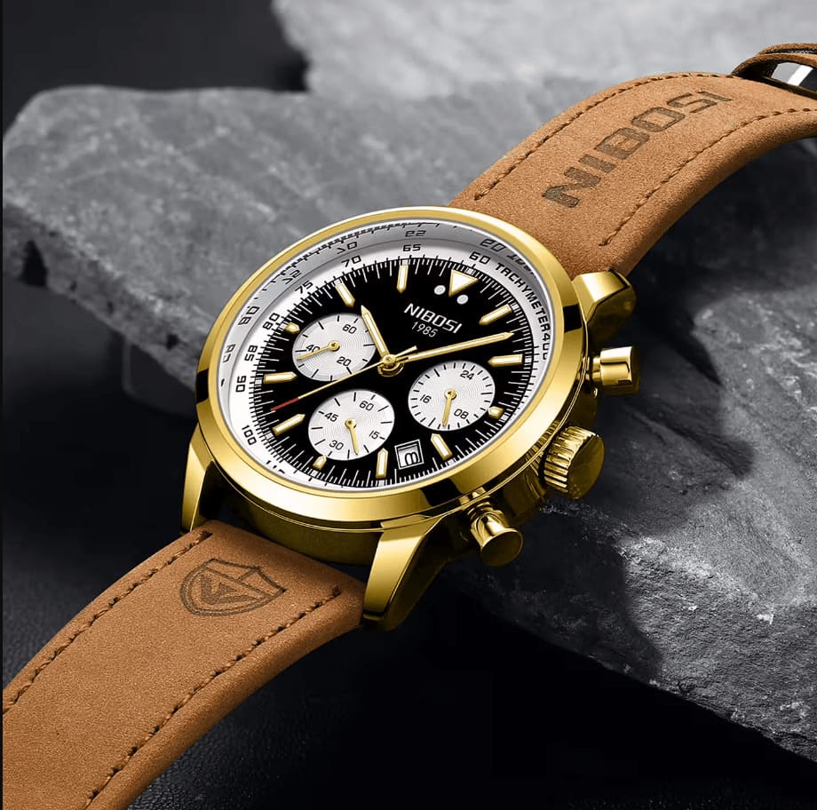 Mr Olevs Altus men's chronograph watch, 42mm case, leather strap — view 9