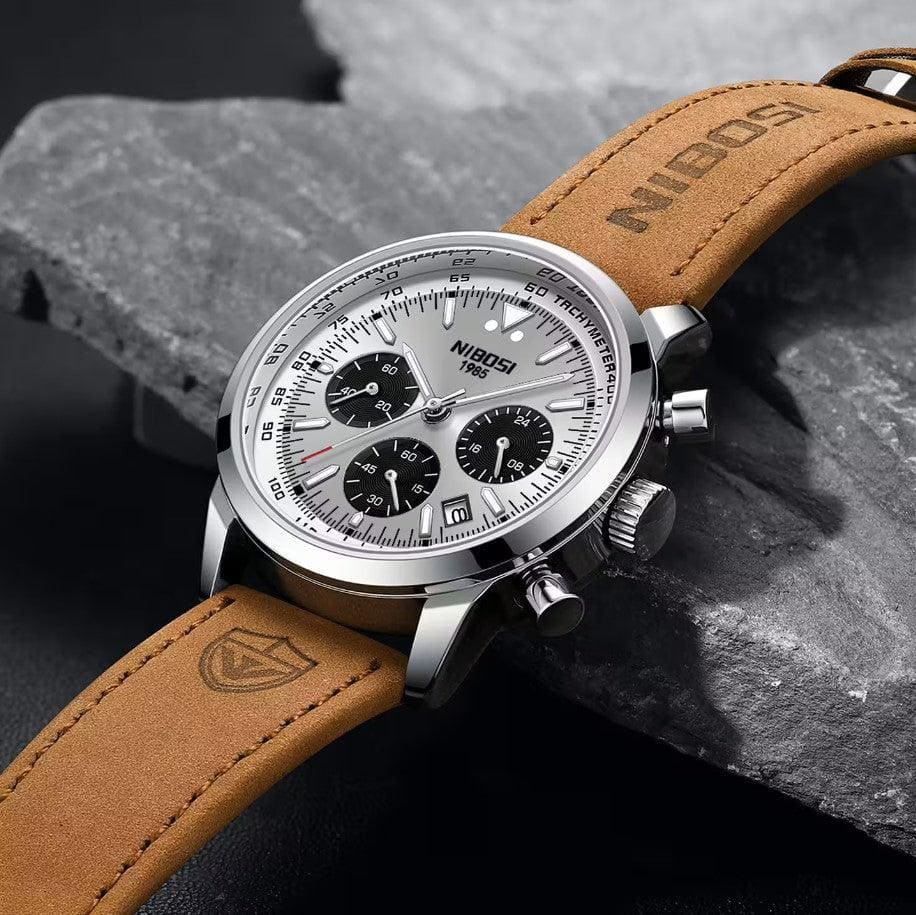 Mr Olevs Altus men's chronograph watch, 42mm case, leather strap — view 3