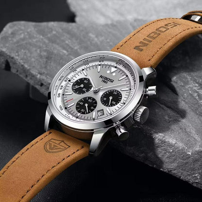 Mr Olevs Altus men's chronograph watch, 42mm case, leather strap — view 3