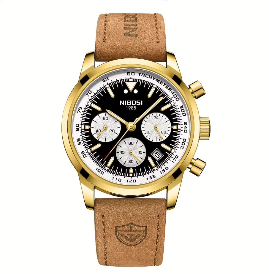 Mr Olevs Altus men's chronograph watch, 42mm case, leather strap — view 6