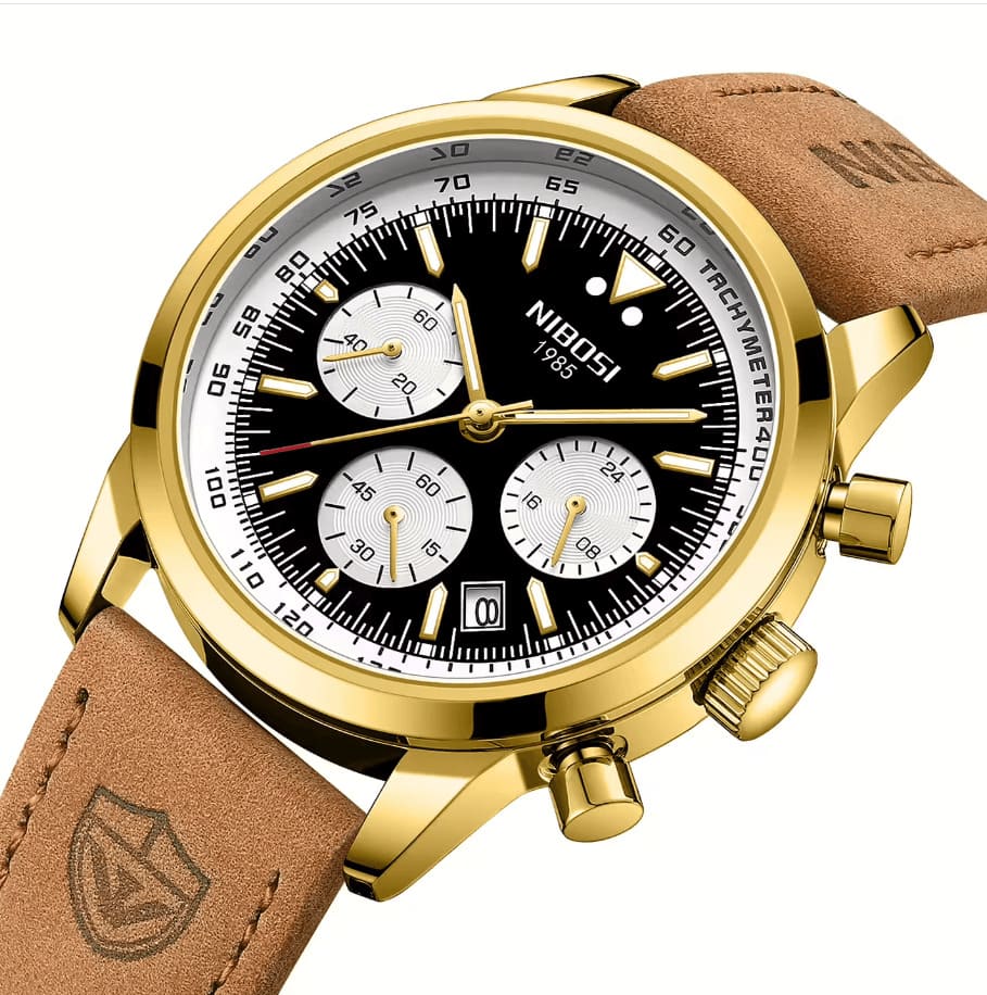 Mr Olevs Altus men's chronograph watch, 42mm case, leather strap — view 7