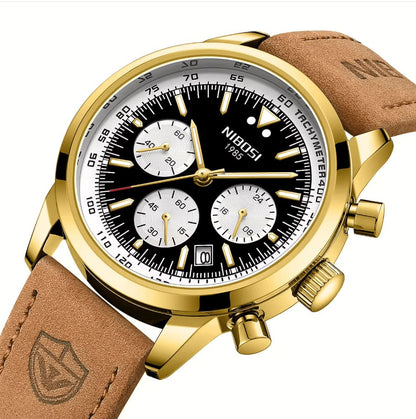 Mr Olevs Altus men's chronograph watch, 42mm case, leather strap — view 7