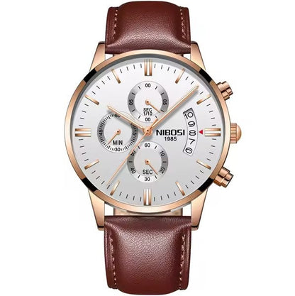 Mr Olevs Classic Leather men's chronograph watch, 43mm case, leather strap — view 3