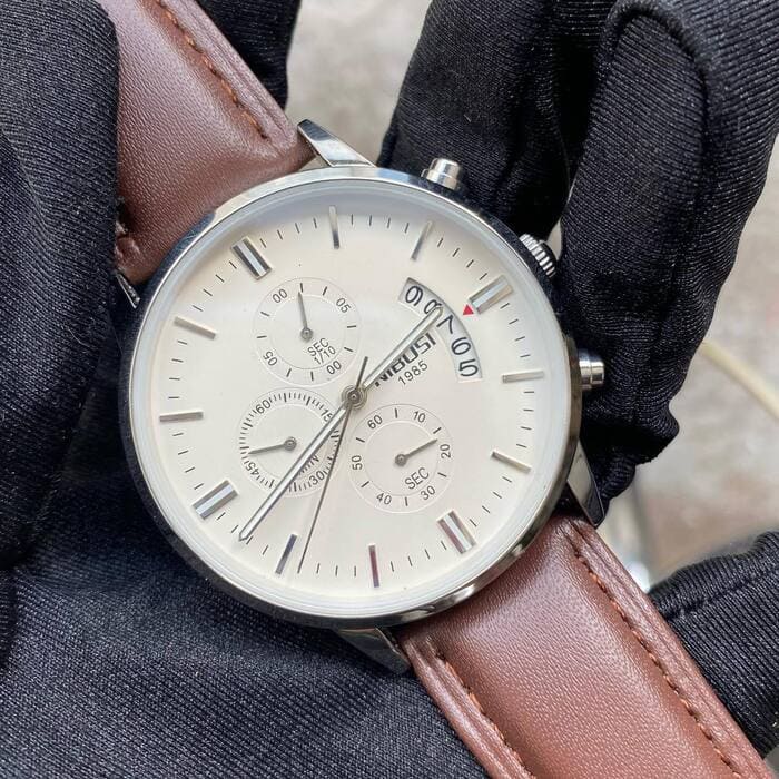 Mr Olevs Classic Leather men's chronograph watch, 43mm case, leather strap — view 2