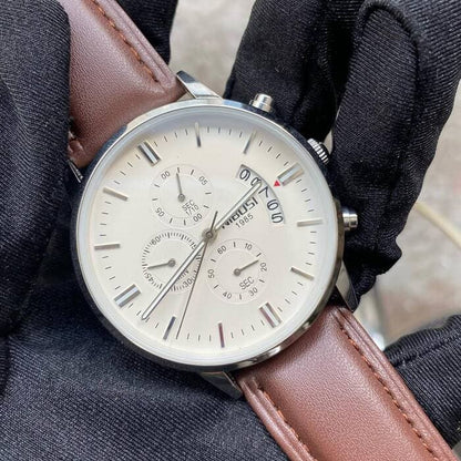 Mr Olevs Classic Leather men's chronograph watch, 43mm case, leather strap — view 2