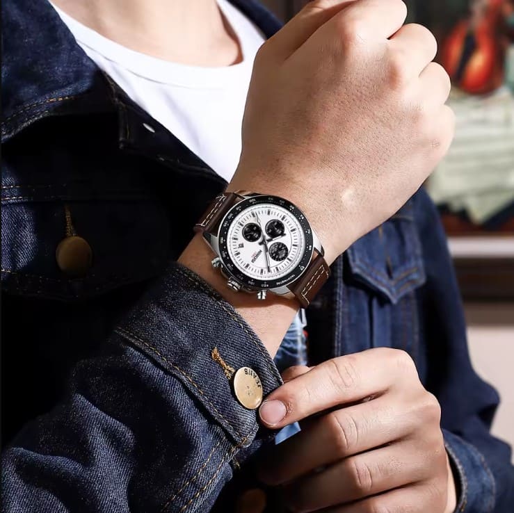 Mr Olevs Nimbus Leather men's chronograph watch, leather strap — view 6