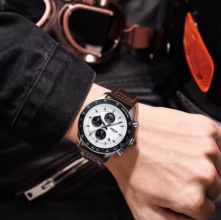 Mr Olevs Nimbus Leather men's chronograph watch, leather strap — view 3