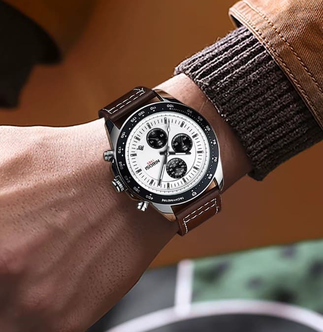 Mr Olevs Nimbus Leather men's chronograph watch, leather strap — view 4