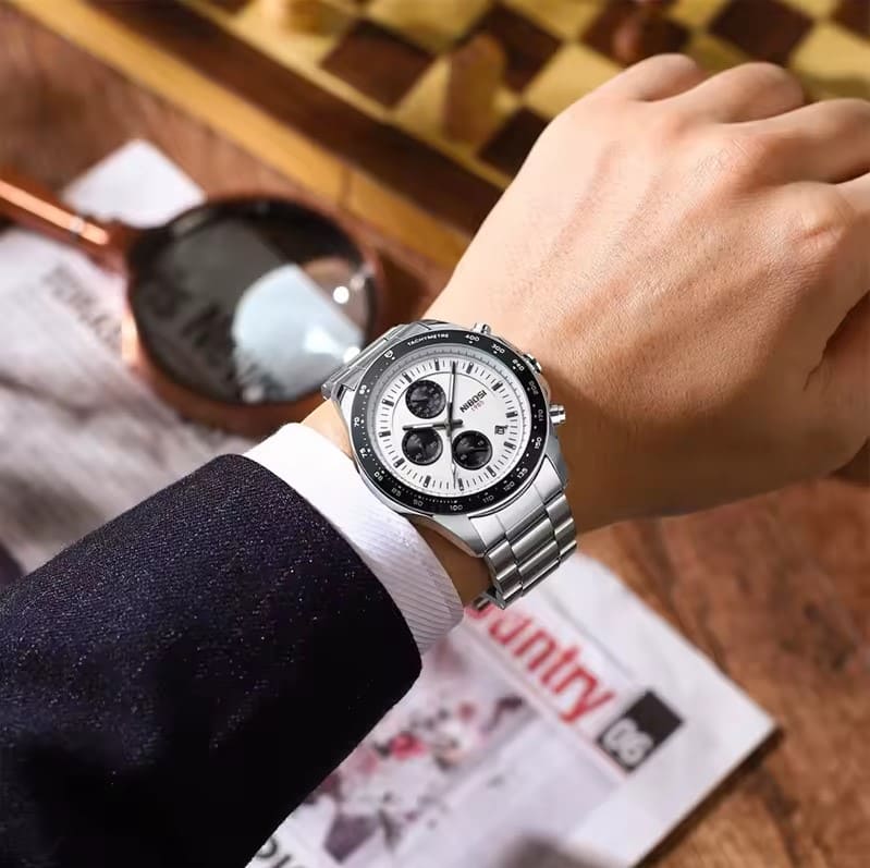 Mr Olevs Nimbus men's chronograph watch, 44mm case, stainless steel strap — view 4