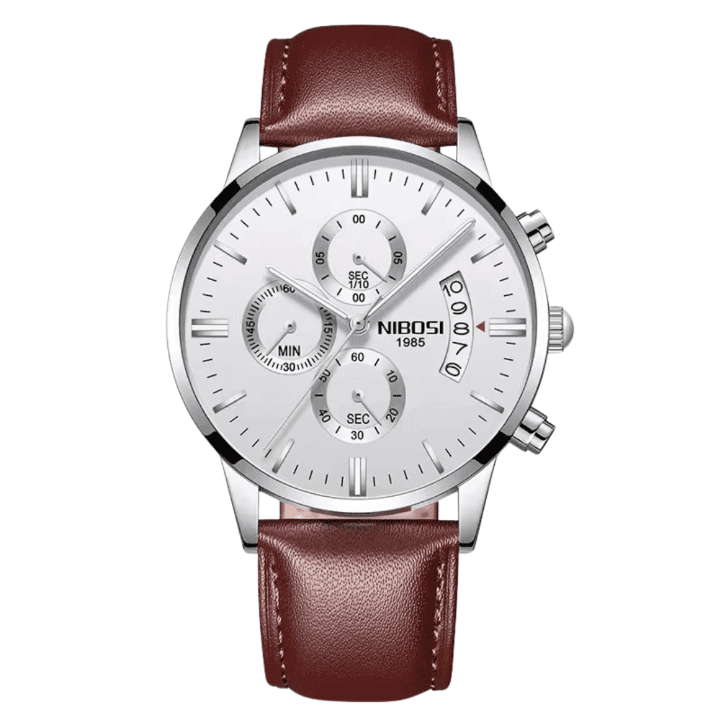 Mr Olevs Classic Leather men's chronograph watch, 43mm case, leather strap — view 1