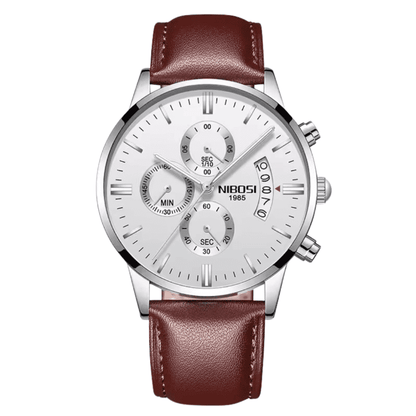 Mr Olevs Classic Leather men's chronograph watch, 43mm case, leather strap — view 1