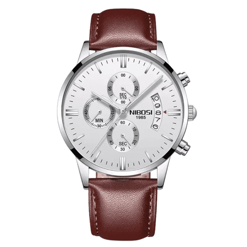 Mr Olevs Classic Leather men's chronograph watch, 43mm case, leather strap — view 1
